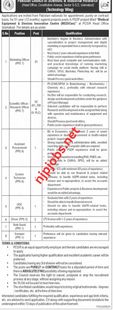 Pakistan Council of Scientific and Industrial Research PCSIR Jobs